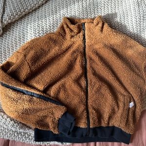 COPY - Fabletics black/brown Sherpa reversible cropped bomber